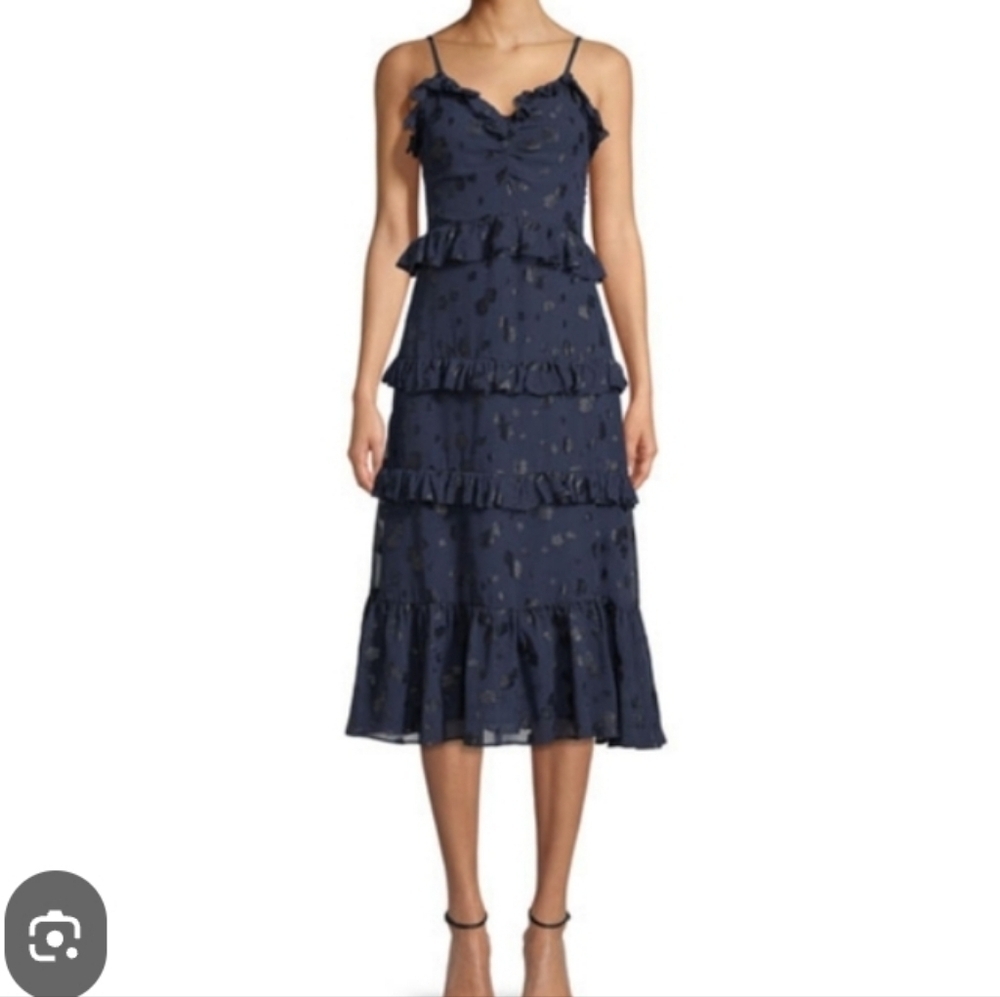 Michael Kors Navy Blue Sleeveless Tiered Midi Dress And Sweater Xl - Picture 13 of 13